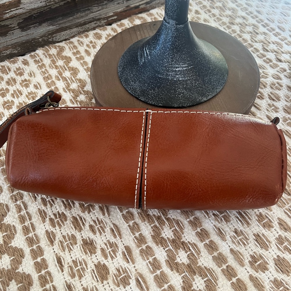 Patricia Nash Brown Leather Cosmetic Pouch Wristlet